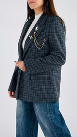 Giacca quadro spilla cameo Vic.