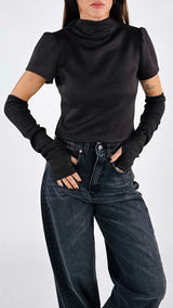 Maglia crop m/m+manicotto H.