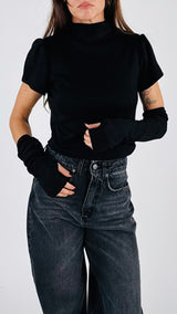 Maglia crop m/m+manicotto H.