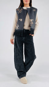 Gilet frange ricami paillettes T.