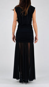 Abito jersey tulle colletto strass H.