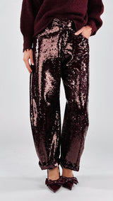 Pantalone egg paillettes vino T.