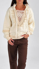 Felpa cappuccio crochet+nappe T.