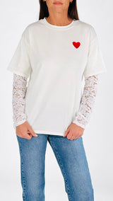 T-shirt cuore manica pizzo K.