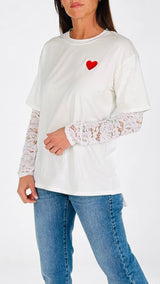 T-shirt cuore manica pizzo K.