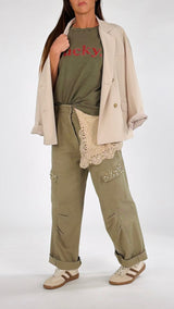 Pantalone cargo drill perle Kiki