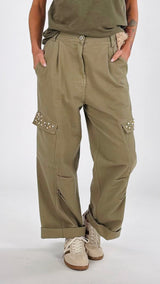 Pantalone cargo drill perle Kiki