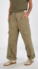 Pantalone cargo drill perle Kiki