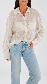 Camicia ricami fiori paillettes H.