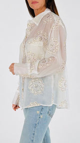 Camicia ricami fiori paillettes H.