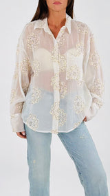 Camicia ricami fiori paillettes H.