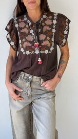 Camicina tela m/m pettorina ricami