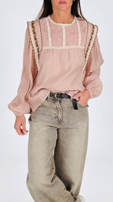 Camicia organza aletta ricami H.
