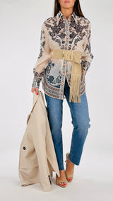 Camicia over fantasia bottoni legno