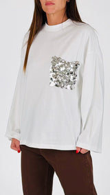 T- shirt m/l tasca pailletes T