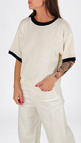 Maglia girocollo costina contrasto Vic