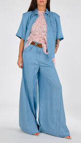 Pantalone palazzo chambray viscosa H.
