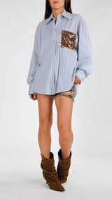 Camicia rigata tasca paillettes T.