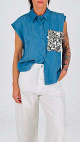 Camicia aletta chambray tasca paillettes T.
