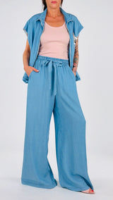 Pantapalazzo elastico chambray T.