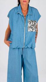 Bomber chambray tasca paillettes T.
