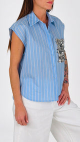 Camicia bastoncino smanicata tasca paillettes T.