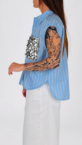 Camicia bastoncino smanicata tasca paillettes T.