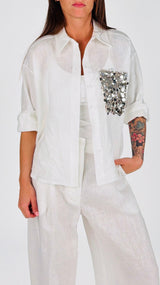 Camicia puro lino tasca paillettes T.