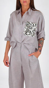 Camicia puro lino tasca paillettes T.