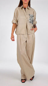 Camicia puro lino tasca paillettes T.