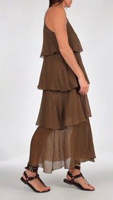 Abito lungo organza balze T.