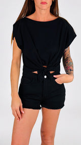 T-shirt crop nodo davanti Vic.