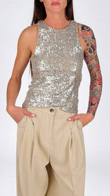 Canotta tulle paillettes Vic.