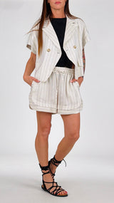 Short lino grezzo gessato Vic.