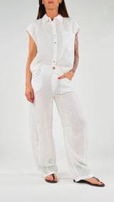Pantalone lino lavato riprese T.