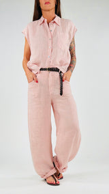 Pantalone lino lavato riprese T.