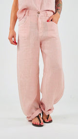 Pantalone lino lavato riprese T.