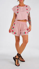 Short smerlato ricamo fiori H.