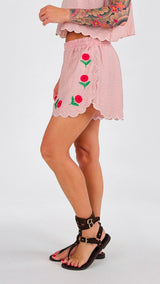 Short smerlato ricamo fiori H.