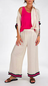 Pantalone lino viscosa bordo color frange H.