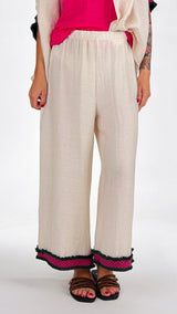 Pantalone lino viscosa bordo color frange H.