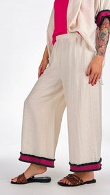 Pantalone lino viscosa bordo color frange H.