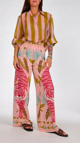 Pantalone palazzo tigre rosa H.