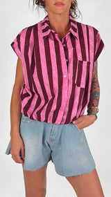 Camicia palloncino righe ricami