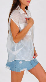 Camicia smanicata operata righe Vic.