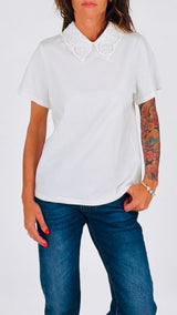 T-shirt colletto macramè perle You