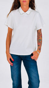 T-shirt colletto raso strass You