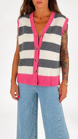 Gilet rigato rifiniture contrasto Vic.
