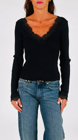 Maglia costina scollo pizzo