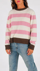 Pull rigato rifiniture contrasto Vic.